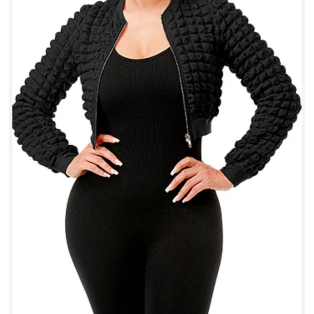 Black Varsity Popcorn Jacket